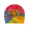 Nyfödd mössa Baby Sun Hattar Barn Tie Dyed Beanie Headband Pullover Hat Cartoon Caps Bow Elastic För Kids Little Boys and Girls Tillbehör