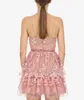 Alta Qualidade Chegam Verão Rosa Sexy Strap Lace Dress Mulheres Mesh Sequin Bordado Mini Vestidos Vestidos 210520