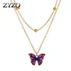 Kettingen Zyzq Retro Double-Layer Bead Butterfly Necklace Fantasy Color Clavicle Chain Ins Trendy Jewelry1