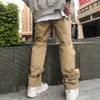 Men's Hip Hop Wide Leg Drawstring Pants Overalls Ripstop Loose Trousers Hiking Regular Fit High Street Casual Pant YC