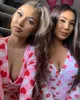 Kvinnor Jumpsuits Nightwear Playsuit Workout Knapp Bodysuit Skinny Print Långärmad V-Neck Onesies Plus Size Rompers LY823