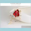 Crystal Tulip Brooch Pins Gold Diamond Flower Suit For Women Fashion Jewelry Will and Sandy Zbr9e Qjmiy