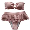 Seksowny Swimsuit Seksowny Strój kąpielowy Kobiety Wzburzyć Bikini Mujer Lato Dwa Kawałki Solidne Różowe Kąpiel Swimwear Push Up Spaather Suit 210625