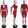 Haoyuan sexy zweiteilige Set Long Sleeve Crop Top Biker Shorts für Women Summer Fitness Tracksuit Outfits Loungewear Matching Sets Y0719