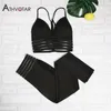 Fitness Two Piece Set Women Mesh Patchwork Leggings Tracksuit Sporty Bra Outfit Workout Sporty Suit 210331