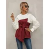 Blusas das mulheres Camiseta Mulheres Outono Cor Sólida Costura Irregular Pullover Camisa 2021 Casual de Manga Longa Tops Moda