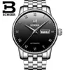 Äkta Schweiz Luxury Binger Brand Men Steel Automatic Mechanical Man Self-Wind Kalender Simple Waterproof Ultrathin Watch Wristwatche