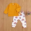 0-24M Autunno nato neonato Neonata Ragazzo vestiti Set maglione lavorato a maglia Top Pantaloni arcobaleno Abiti Abbigliamento 210515