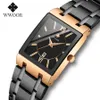 wwoorの男性が時計を見るトップブランドの高級ゴールドスクエアメンズクォーツ腕時計ブレスレット男性ステンレススチール防水日時210527