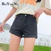クリンプショートパンツの女性ポケットファッション韓国のビンテージハイウエストショートジーンズの女の子のための短いジーンズオールマッチセクシーなカウボーイス通り210506