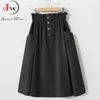 Femmes Jupe d'été Printemps Style coréen Casual Solide Taille haute A-Line Jupes midi avec poche Filles élégantes Faldas 210708