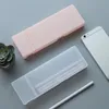 Estuche para lápices transparente multifunción simple, plástico esmerilado, rosa, verde, blanco, azul, lápices, bolígrafos, caja de almacenamiento, soporte para bolsa, suministros de papelería para escuela y oficina