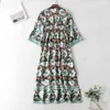 Boho Flower Print Flare Manches Side Split Robe Deep V Col Vacances Femmes Ajuster la taille Cordon de serrage Robes longues Robes 210429