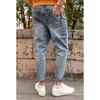 KUEGOU 100% Katoen Herfst Lente Losse Tapered jeans losse enkellange Mannen Harembroek Blauwe Mode Broek Plus Size KK-2903 210524