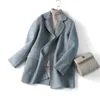 Women's Wool & Blends 2021 Hand-Stitched Double-Sided Plush Coat Plaid Single Breasted Casual Cashmere Women Outerwear Female