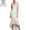 Frauen Kleid Asymmetrie Weiß Spitzenkleider Plus Größe Ärmellos Lange Meerjungfrau 210524
