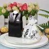 50/100pcs Laser Cut Candy Boxes Bags Bridal Groom Gift Cases Tuxedo Dress Gown Candy Box Wedding Favors And Gifts With Ribbon 211108