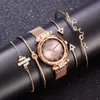 Juego de 5 piezas de relojes de marca de lujo para mujer, reloj con imán degradado, reloj de pulsera informal a la moda para mujer, pulsera sencilla, reloj rosa, regalos 321J