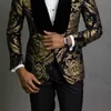 2 pezzi nero floreale jacquard abiti da uomo slim fit con scialle di velluto risvolto matrimonio sposo smoking moda maschile vestiti X0909