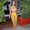 Faldas NOVAINSPO Knit See Through Yellow Midi Midnigt Clubwear Sexy Hollow Out Trajes Baddie Style Falda lápiz de fiesta para mujer