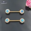 2 sztuk / partia 14G Luksusowy Naturalny Opal Pierścień Język Sutek Piercing Shield Rose Gold Color Stal Nierdzewna Barbell Sexy Biżuteria