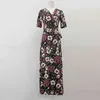 Moda Damska Dress Spring Print Wrap Spódnica Nadmorski Wakacje Kwiatowy Długi 210520