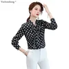 Alta Qualidade Chegada Colarinho Preto Collar Polka Dot Blusa Mulheres Senhoras Moda Moda Manga Longa Camisa S-5XL Casual Tops Blusas Femininas