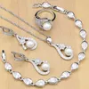 Freshwater Pearls Silver Color Bridal Jewelry Sets With Flower Zircon Decoration For Women Wedding Earrings dubai Necklace Set H1022