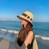 Utomhushattar 2021 Big Bow Casquette Summer Sun Visor for Women Fashion Hat Elegant Ladies Wide Brim Panama Beach Sunshade #T1p