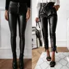 women zipper tight leather pants