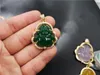 Grön Jade Buddha hänge 925 Silverpläterad Bright Gold Kalcedon Maitreya White Agate Hängen utan kedja