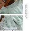 Mori Girl Sweet Robe à manches courtes Été Femmes Coton Lin Robes imprimées florales Vert Rose Femelle Crochet Vintage Robes 210520