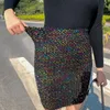 Elastic High Waist Mini Wrap Skirt Ladies Spring Summer Office Elegant Sequin Bodycon Skirts Women Casual Slim Pencil Skirt 2021 X0428