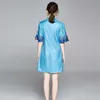 Chinesisches traditionelles Kleid Frauen Cheongsam Kurzarm Blumendruck lose Vinatge lässig 210529