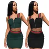 Kvinnor Sommar Sexig Mini High-Waisted Kjol Set Crop Top Hollow Out Två Piece Outfits Ladies Wear Saias Mulher Jupe båda sidor 210730