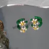S925 ago gioielli delicati orecchini pendenti con fiori design popolare dolce temperamento coreano orecchini pendenti verdi per i regali delle donne