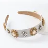 Mode Fabric Rhinestone Imitation Pearl Flower Headband för Women Wide Brim Head Hair Accessory