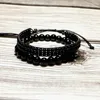 Charme pulseiras 2 peças / par homens pulseira conjunto preto obsidian pedra bracelete combinando braslet ajustável corda trançada brazalete presente para o amor