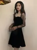 Svart Klänning Lace Sexig Gothic Vintage Dresses Kvinnor Elegant Evening Party Club En Puff Sleeve Vestidos