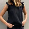 女性用Tシャツ2021ファッションシンプルなフリルノースリーブ女性ブラウスエレガントなプリーツタートルネックサマープルオーバートップカジュアル