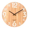 Horloges murales horloge combinaison en bois 12/14 pouces Grain de bois gravure Laser pointeur en métal décoration muette salon
