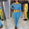 2 Piece Set Tracksuit Women Casual Turtleneck Long Sleeve Crop Tops Sets Womens Outfits Autumn Tie Dye Print Club 210520