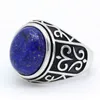 Vintage Men's Ring with Natural Lapis Lazuli Blue Stone 925 Sterling Silver Exquisite Carving Male Women Turkish Health Jewelry