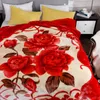 Dekens rode bloem super zachte warme dubbele laag voor winter dikke deken bruiloft bed voeringen platte blad koningin