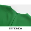 Mulheres chique moda com detalhe recolhido verde midi vestido vintage manga longa volta zíper vestidos femininos vestidos 210416