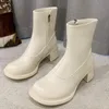 Boots 2022 INS Women Beige Block High Heels Casual Punk Designer Platform Western Shoes Ytmtloy Square Toe Botines De Mujer