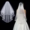 White Ivory 2 Layers Short Bridal Veil with Comb Ribbon Edge High Quality