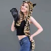 Mode Chapeau Écharpe Gant Intégré Animal Imitation Fourrure En Peluche Dessin Animé Peau De Tigre 211207