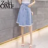 Zoki Lato Kobiety Midi Denim Spódnica Moda Casual Tassel A-Line Harajuku Kobieta Lekkie Niebieskie Dżinsy Elegancka Kieszeń Moda Mujer 210708