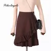 Autumn winter women knitting skirt Womens lady knit Retro Grey Irregular ruffled pleated A-line hip Skirt female skirts 210420